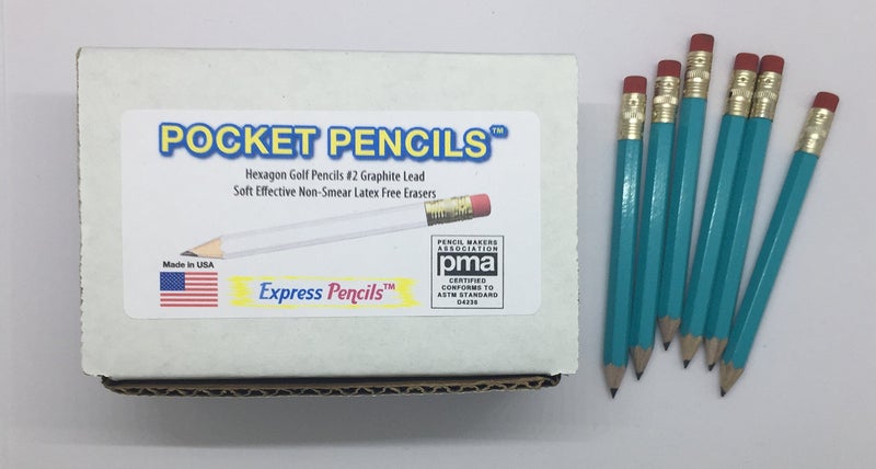 Express Pencils Half Pencils with Eraser - Golf, Pew, Short Mini Non Toxic - Hexagon, Sharpened, #2 Pencil, (Color - Light Turquoise), (Box of 72) half gross Golf Pocket Pencils - Image 4